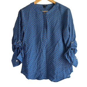 Ann Taylor‎ Size Small 100% Silk Chain Link Print 3/4 Sleeves Blouse Top